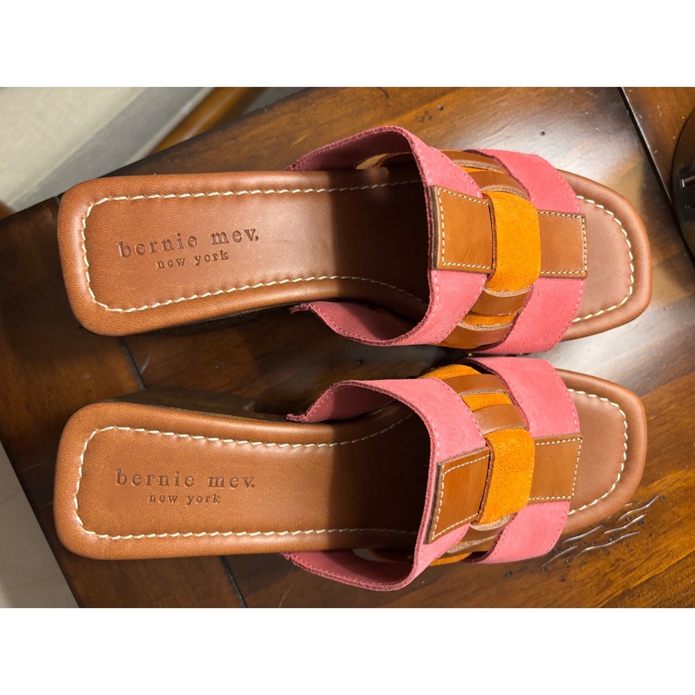 NEW Bernie Mev Platform Slide Sandals Womens Euro 39 US 8 Pink Orange Wood Block - Picture 4 of 7